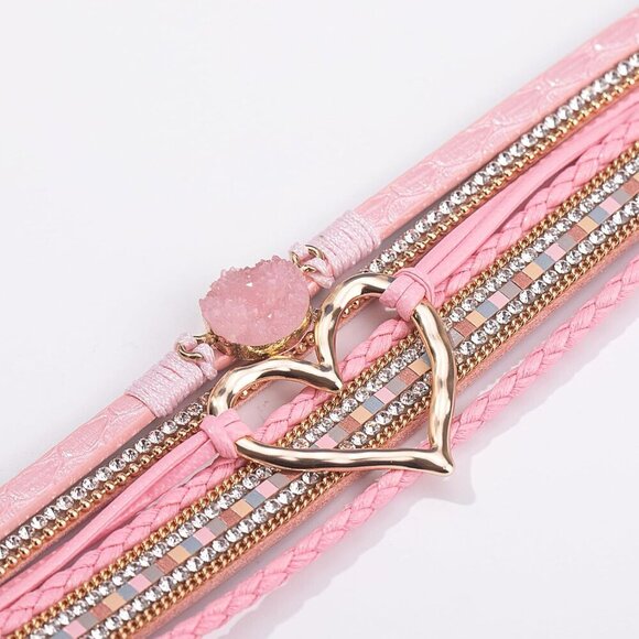 Heart Leather Wrap Bracelets Stackable Boho Cuff Bangles Trendy Resin Stone - Picture 4 of 9